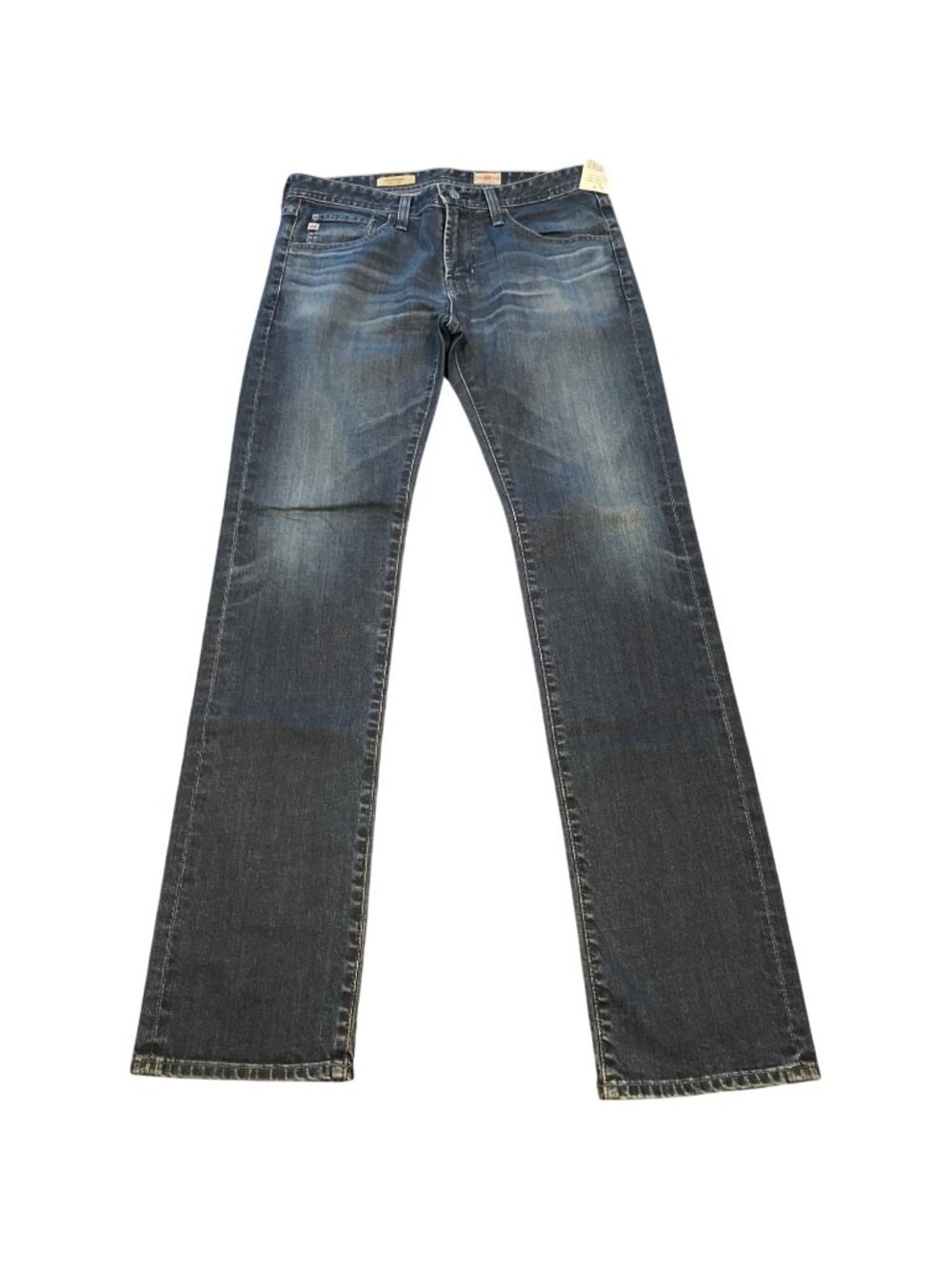 AG Matchbox Slim Straight Jean Men's 32x34.5 Dark Indigo Wash Distressed Stretch